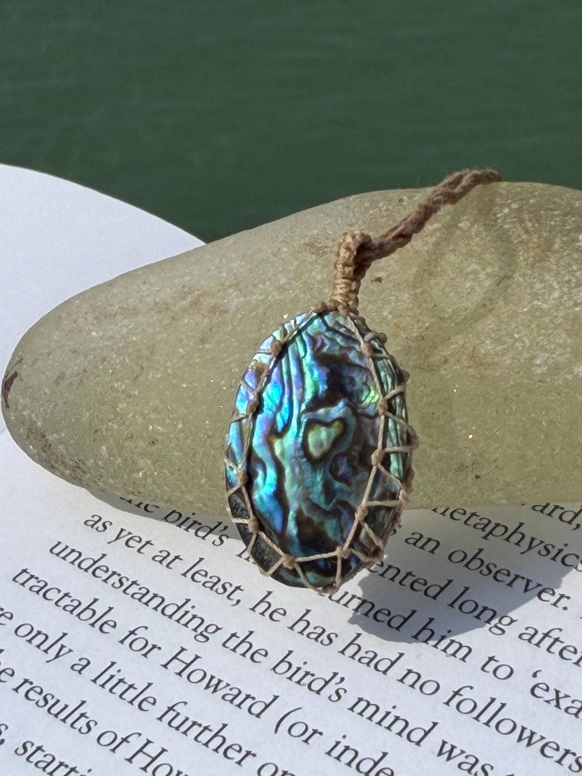 Stunning abalone necklace on an adjustable cord. Handmade gemstone necklace, boho jewellery. Macrame jewellery. Unique necklace.
