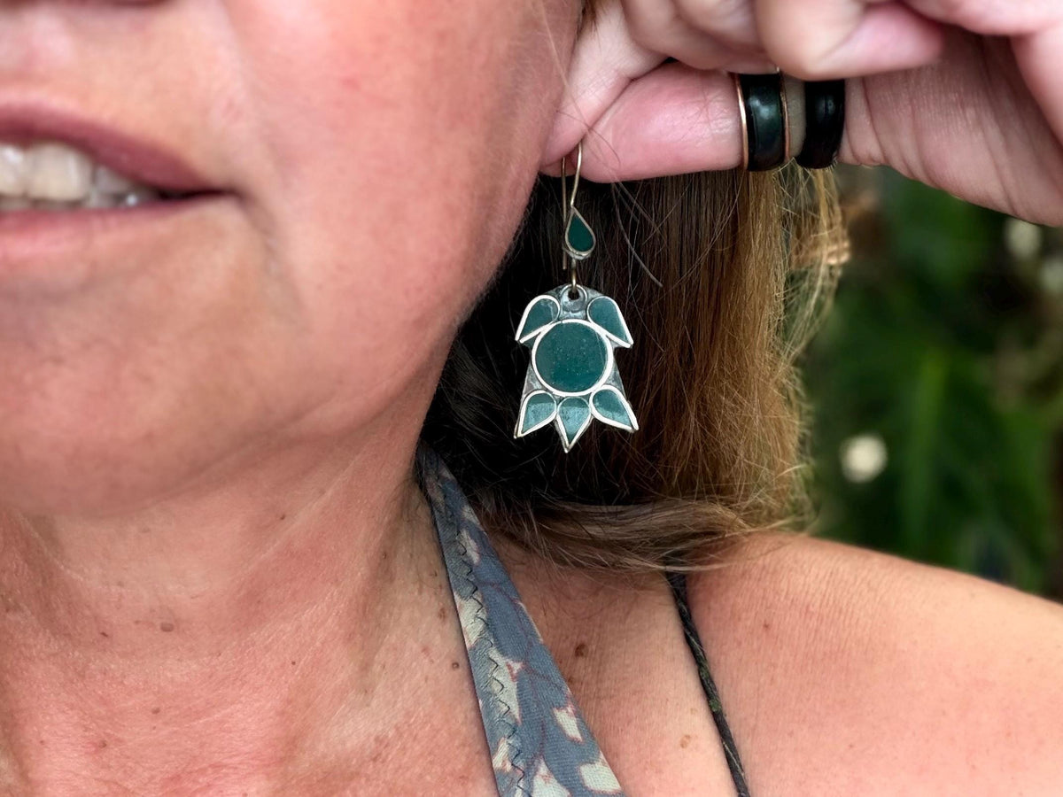 Gypsy jewellery, vintage turtle earrings, green jewellery, ethical jewellery, gypsy earrings, romantic gifts, eco friendly jewellery