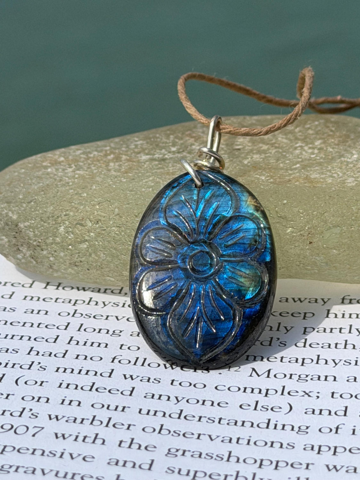 Carved labradorite necklace on recycled silver. Boho necklace, ethical jewellery, eco friendly necklace, gift for her, labradorite flower.