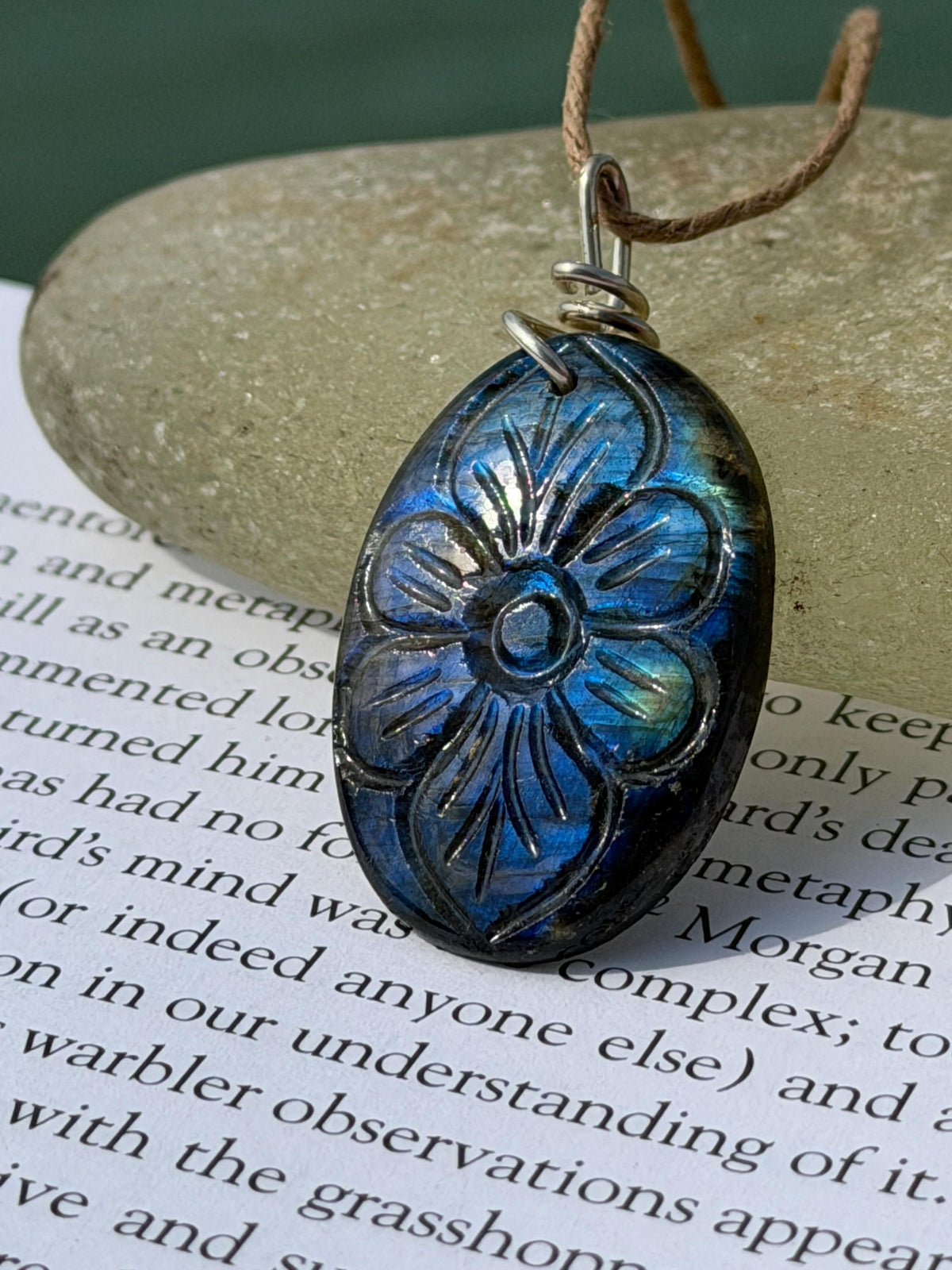 Carved labradorite necklace on recycled silver. Boho necklace, ethical jewellery, eco friendly necklace, gift for her, labradorite flower.