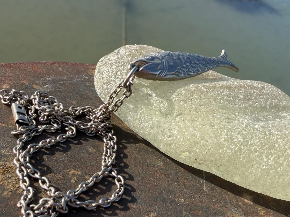 Vintage fish necklace. Vintage necklace, boho necklace, ethical jewellery, eco friendly necklace, gift for her, fish pendant for him