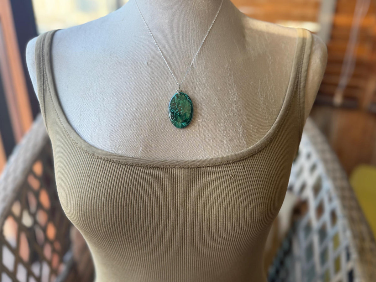 Azurite malachite necklace, malachite pendant, large gemstone necklace, green gemstone, Handmade gemstone necklace, boho gift for her