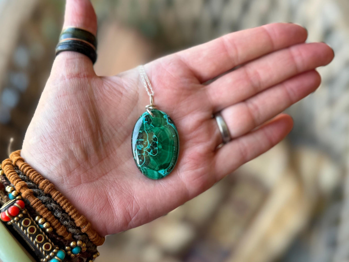Azurite malachite necklace, malachite pendant, large gemstone necklace, green gemstone, Handmade gemstone necklace, boho gift for her