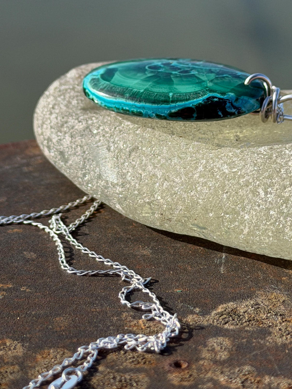 Azurite malachite necklace, malachite pendant, large gemstone necklace, green gemstone, Handmade gemstone necklace, boho gift for her