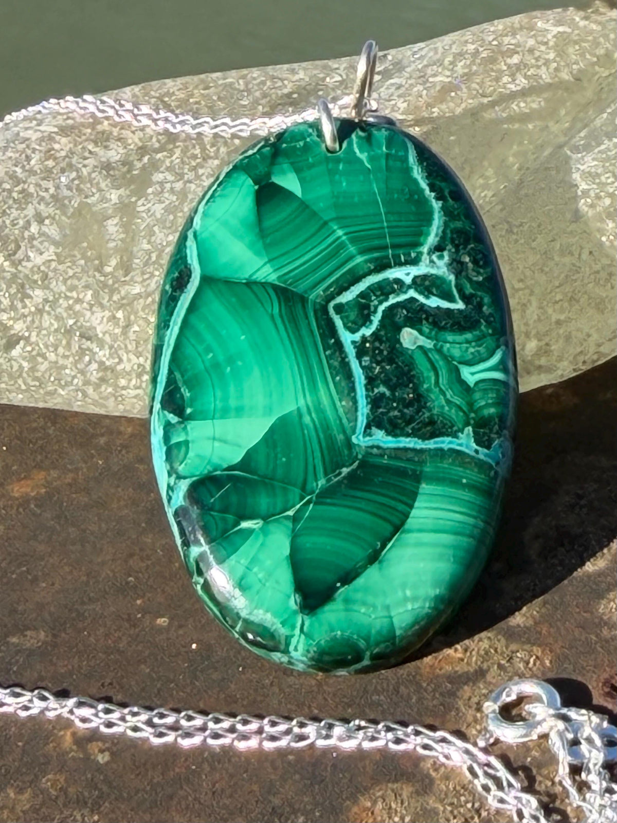 Azurite malachite necklace, malachite pendant, large gemstone necklace, green gemstone, Handmade gemstone necklace, boho gift for her
