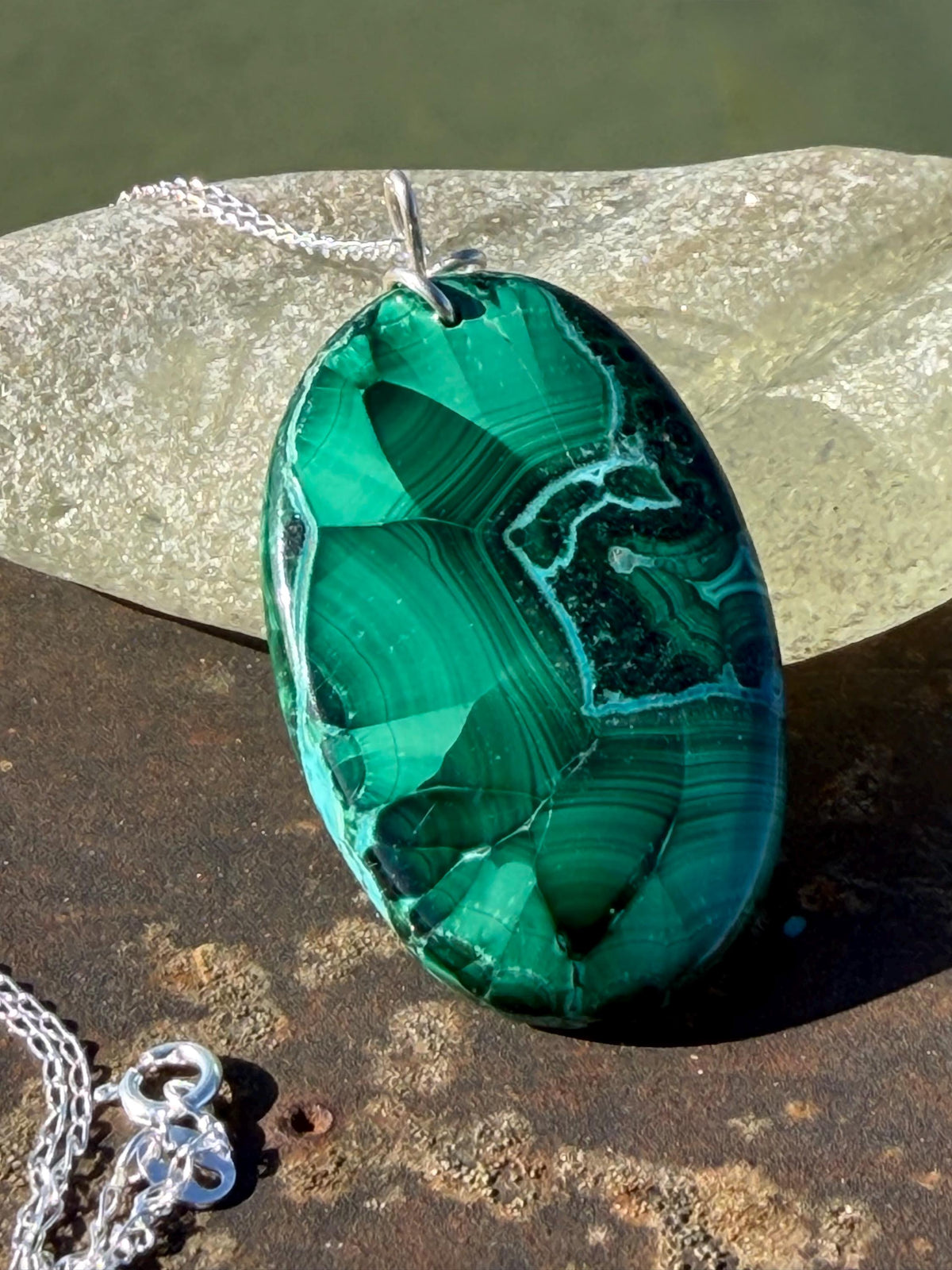 Azurite malachite necklace, malachite pendant, large gemstone necklace, green gemstone, Handmade gemstone necklace, boho gift for her