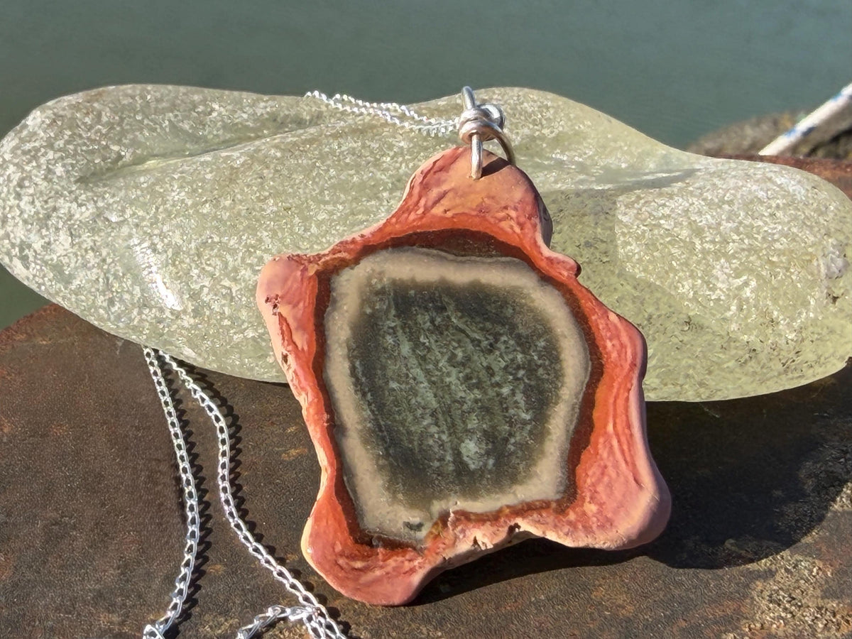 Eco friendly handmade necklace made from Rhodochrosite & recycled silver. Ethical jewellery. Unique handmade jewellery. Orange necklaces.
