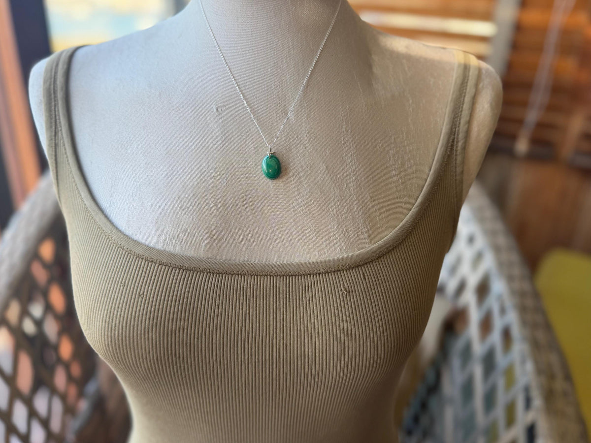 Green malachite gemstone necklace, malachite pendant, small gemstone necklace. Handmade gemstone necklace, boho eco friendly gift for her.