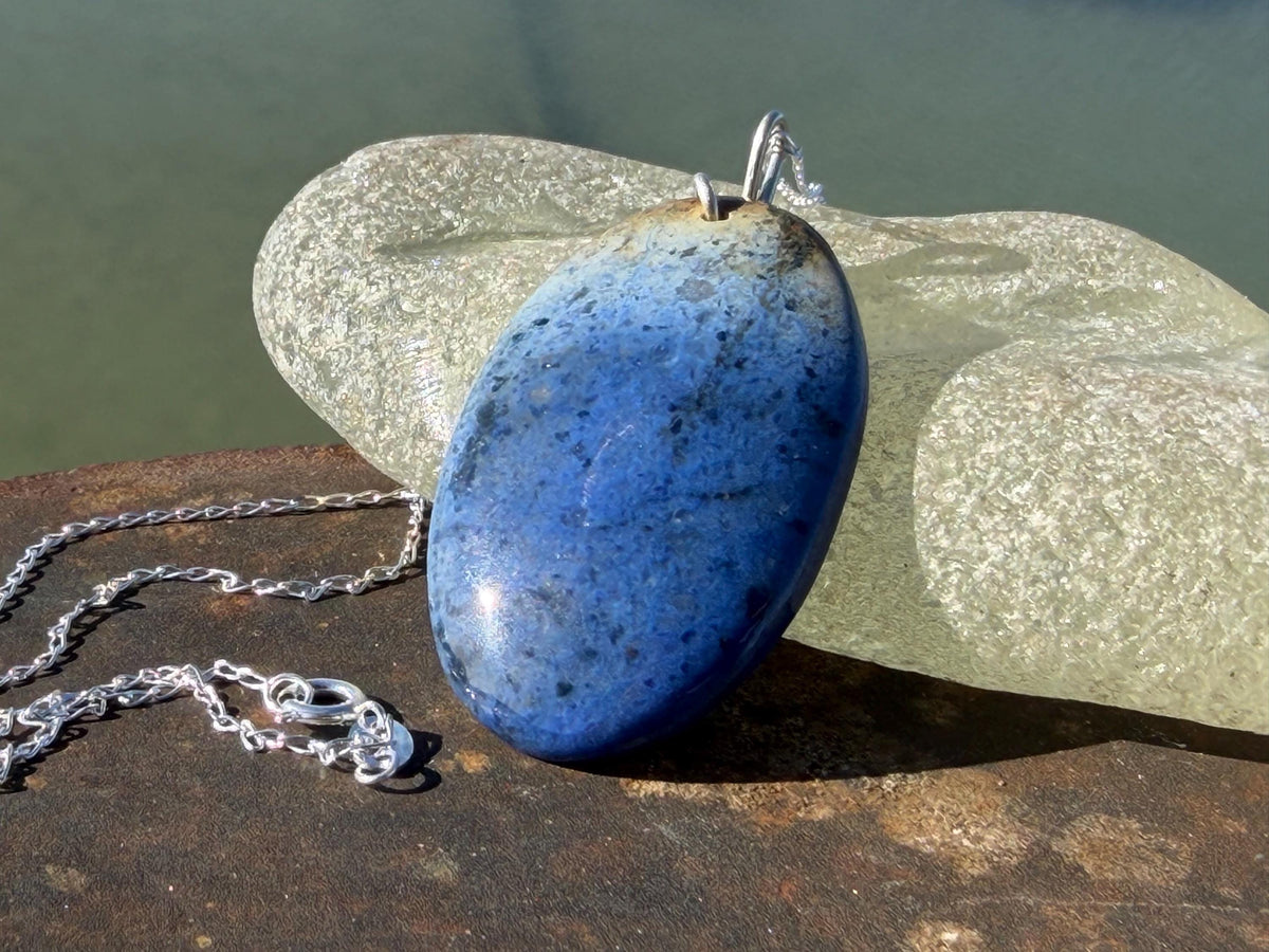 Blue papagoite necklace, ethical jewellery, bohemian necklace, unusual jewellery, papagoite pendant, blue gemstone necklace. Boho jewellery