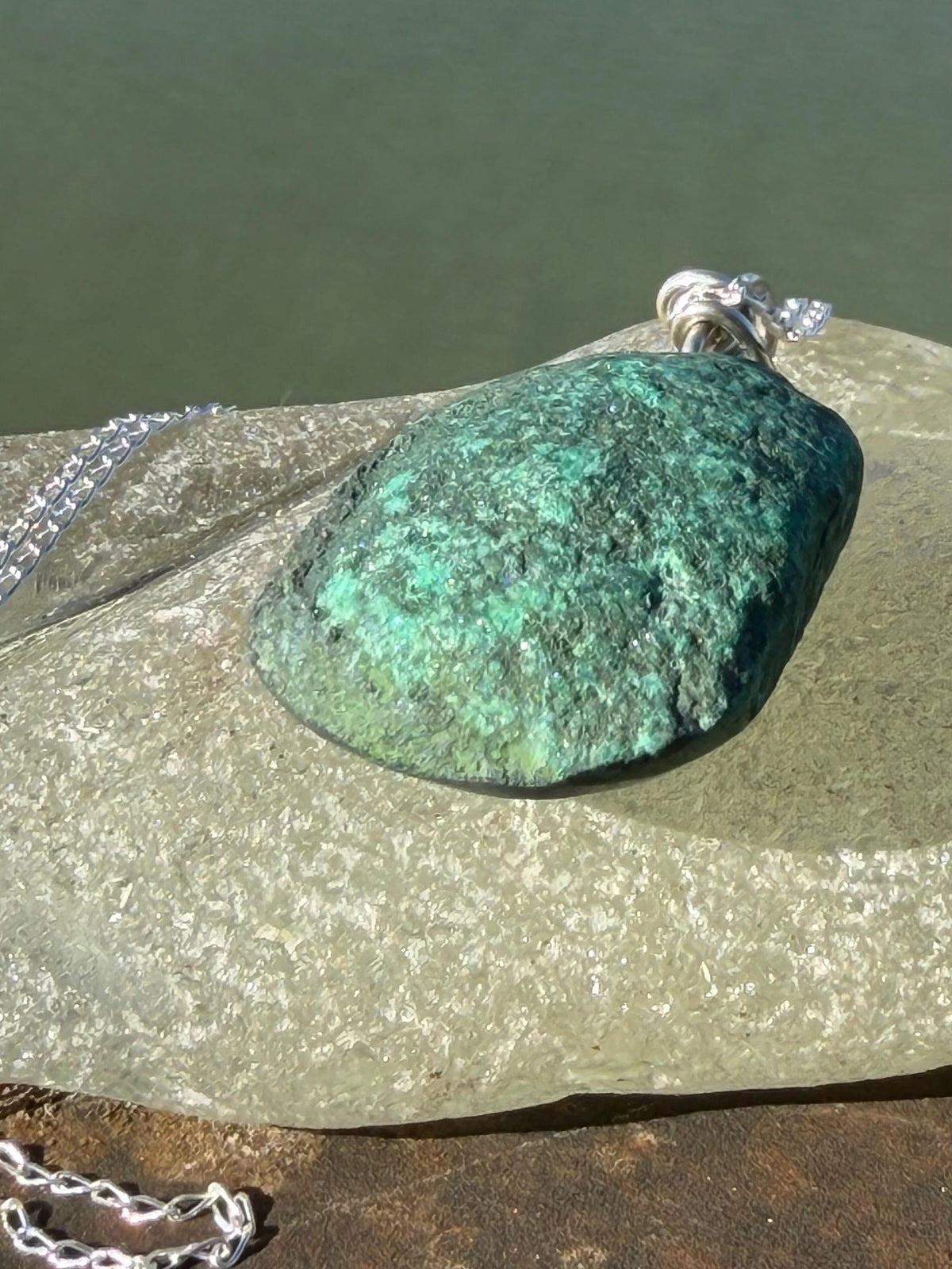 Stunning malachite necklace on recycled sterling silver. Boho large green gemstone necklace, ethically sourced and eco friendly. Unique gift