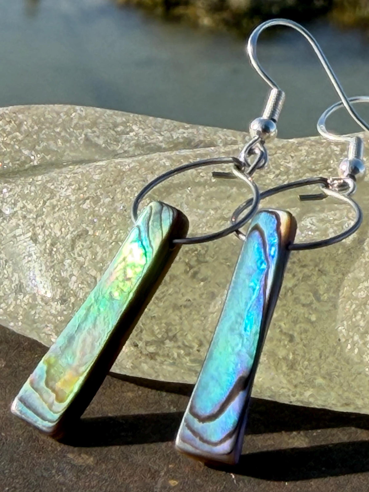 Abalone earrings. Handmade eco friendly earrings, abalone jewellery, rainbow earrings, funky jewellery, unusual jewellery, ethical jewellery