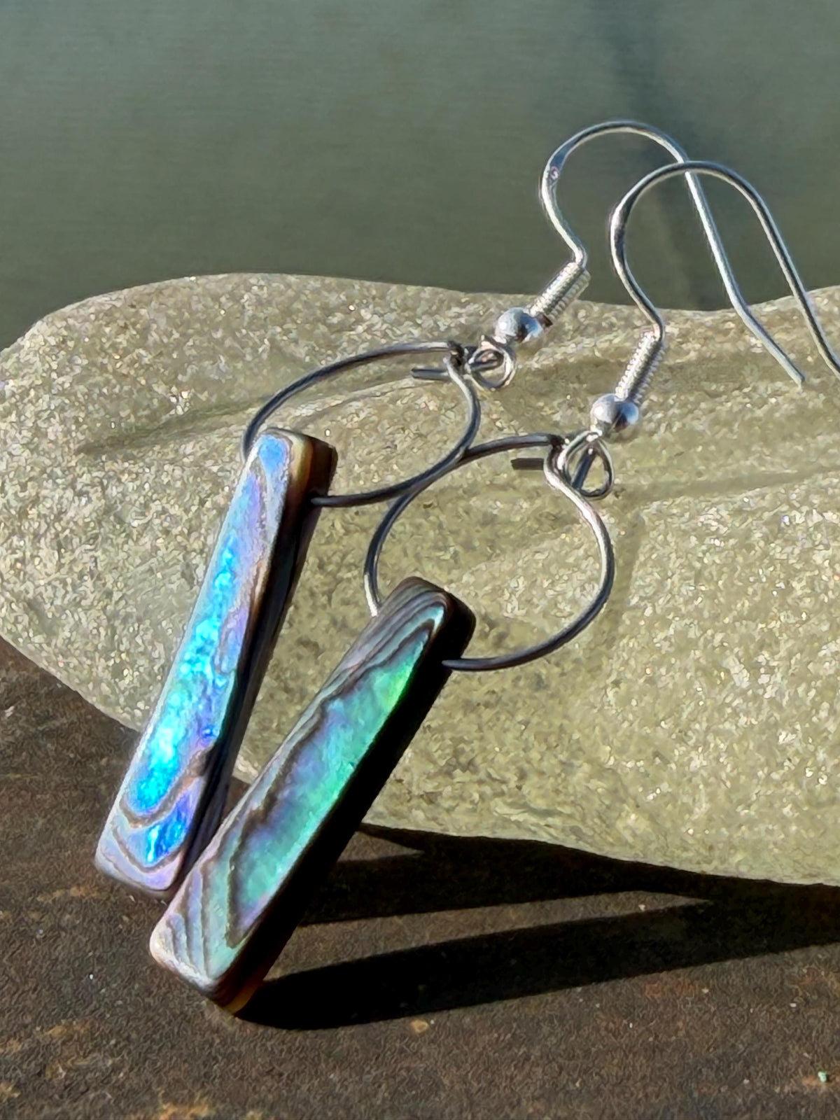 Abalone earrings. Handmade eco friendly earrings, abalone jewellery, rainbow earrings, funky jewellery, unusual jewellery, ethical jewellery