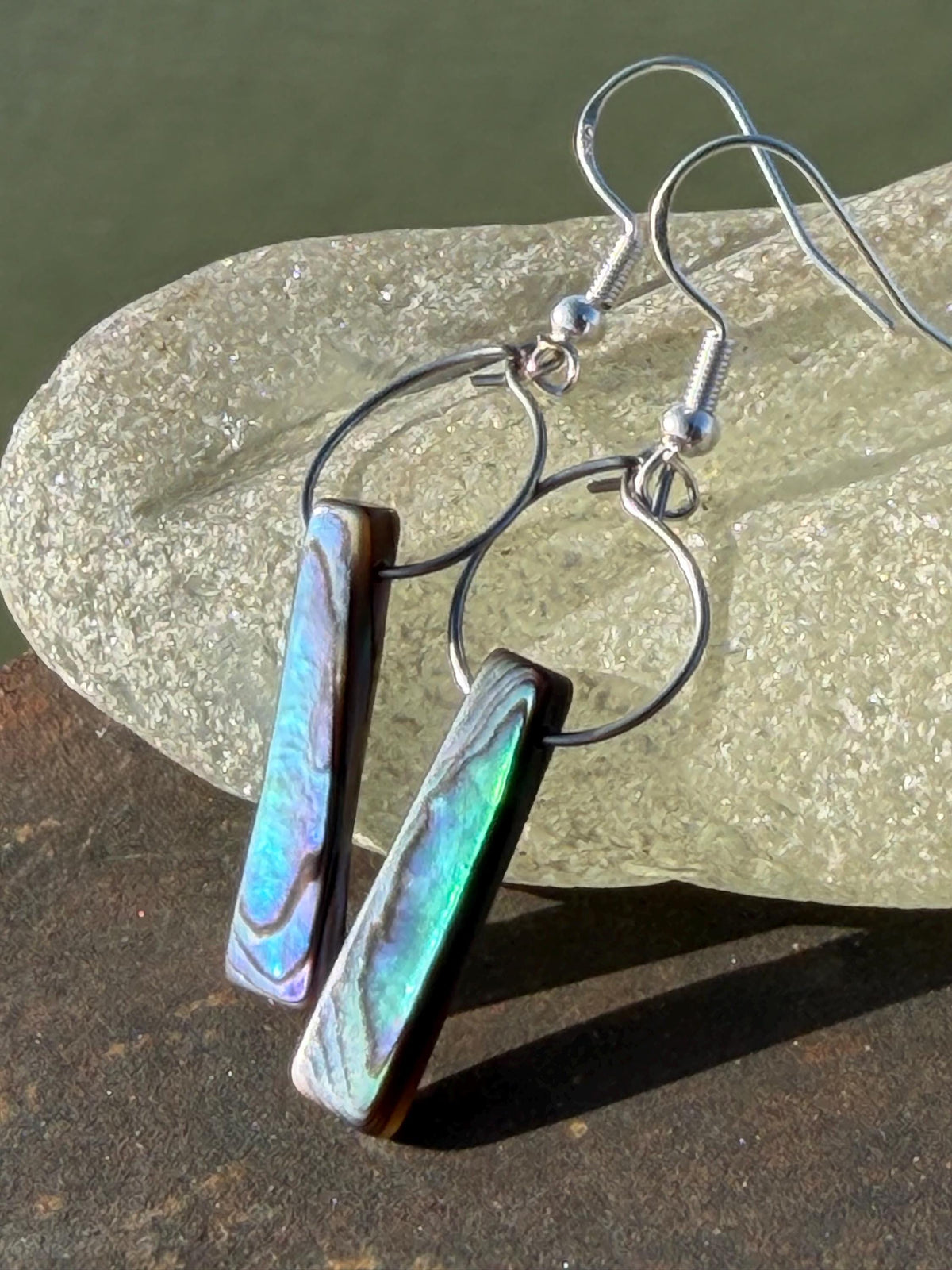 Abalone earrings. Handmade eco friendly earrings, abalone jewellery, rainbow earrings, funky jewellery, unusual jewellery, ethical jewellery