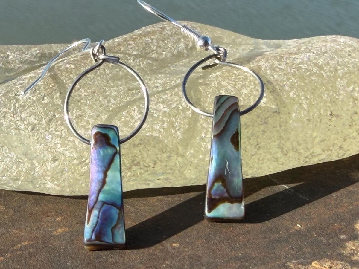 Abalone earrings. Handmade eco friendly earrings, abalone jewellery, rainbow earrings, funky jewellery, unusual jewellery, ethical jewellery