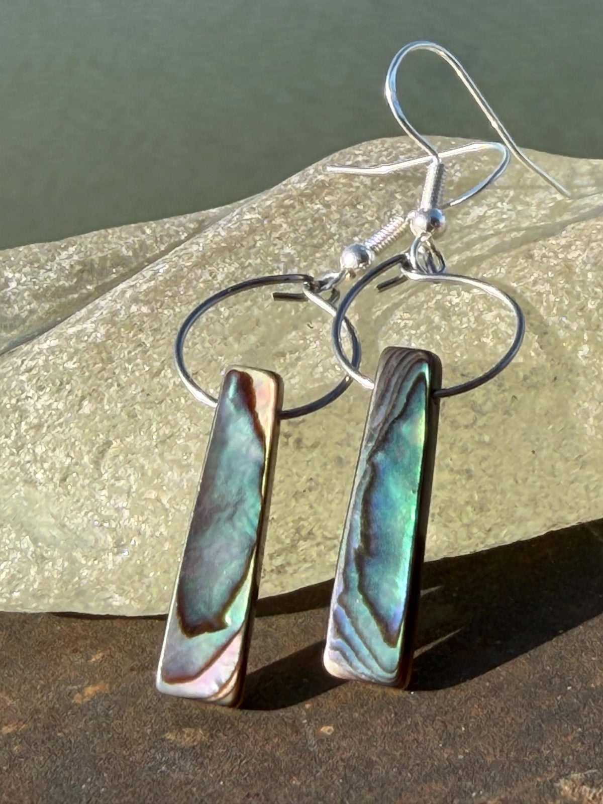 Abalone earrings. Handmade eco friendly earrings, abalone jewellery, rainbow earrings, funky jewellery, unusual jewellery, ethical jewellery