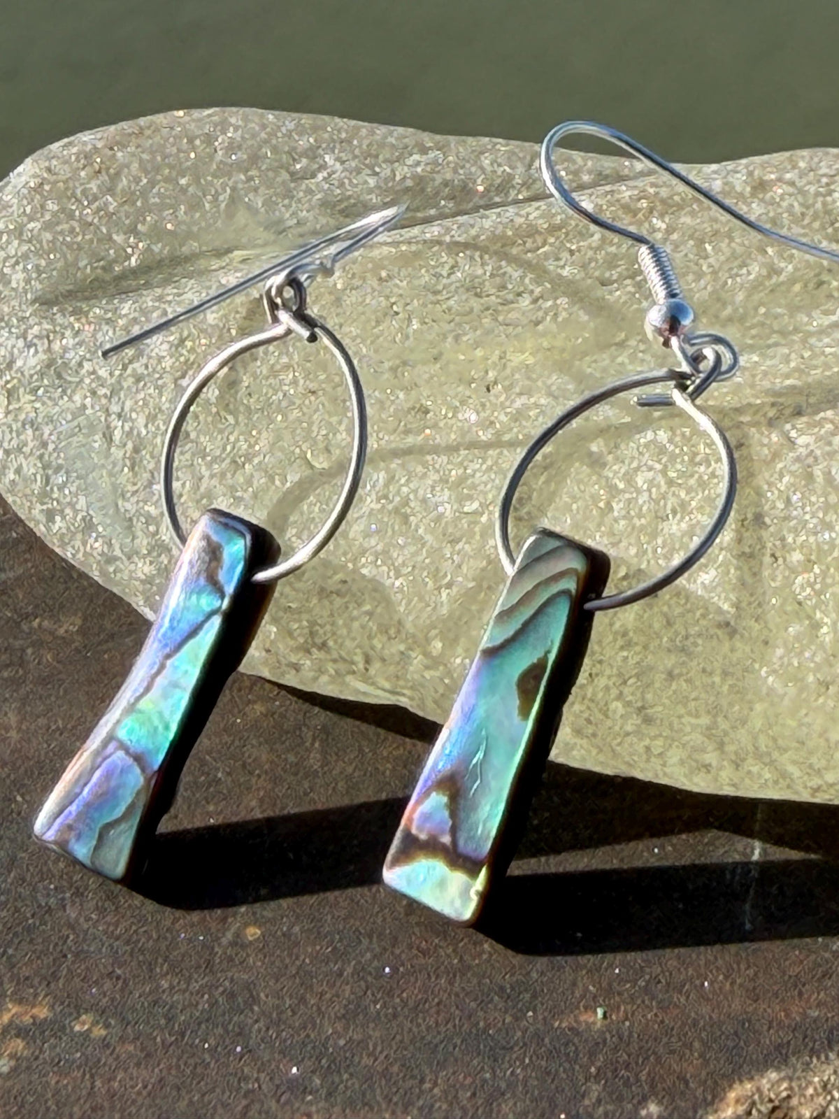 Abalone earrings. Handmade eco friendly earrings, abalone jewellery, rainbow earrings, funky jewellery, unusual jewellery, ethical jewellery
