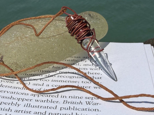 Eco friendly handmade necklace made from ethical quartz & naturally weathered recycled copper. Ethical jewellery. Unique handmade jewellery.