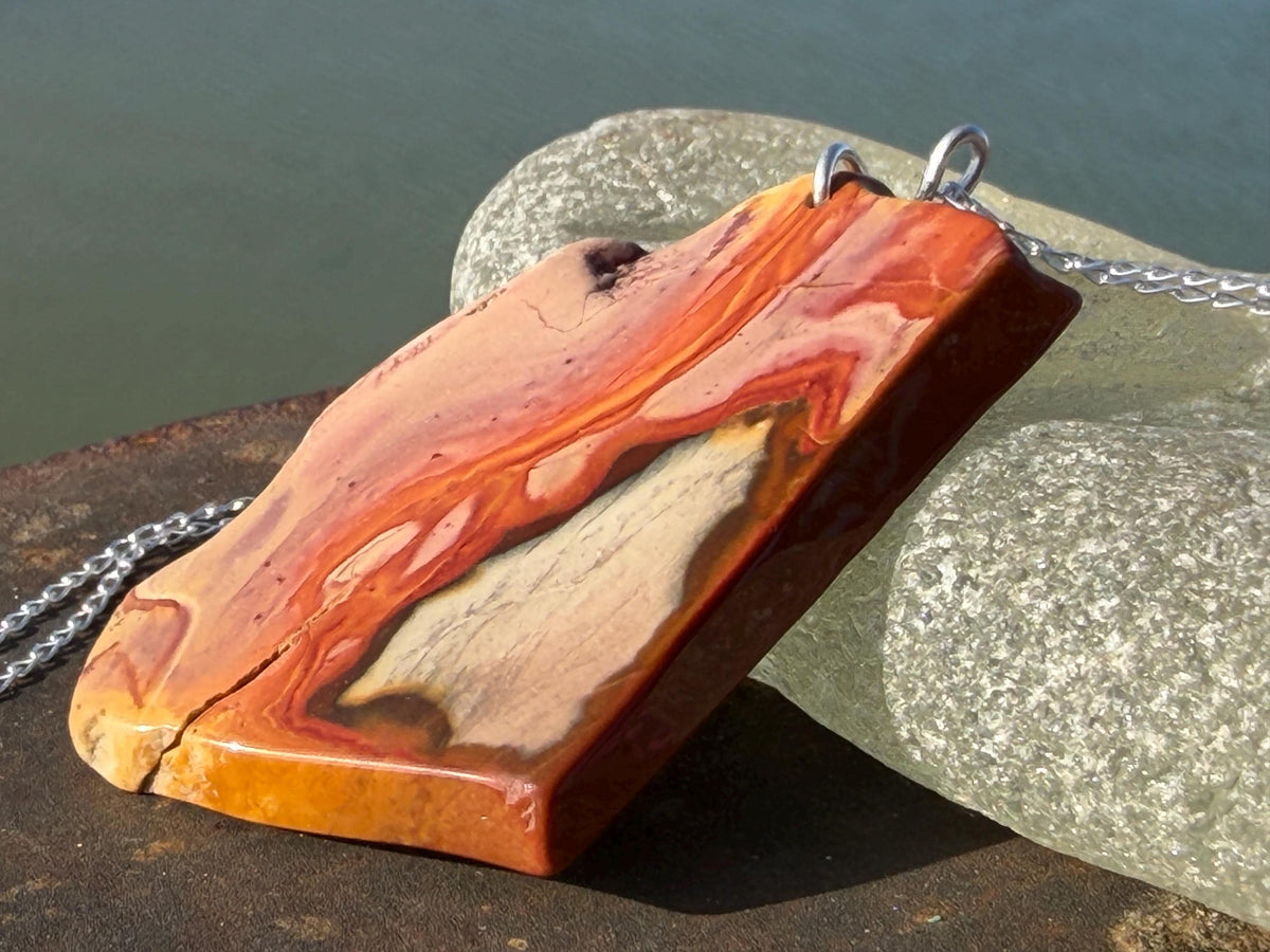 Stunning rhyolite necklace, ethical jewellery, bohemian necklace, unusual jewellery, unique gemstone pendant, orange gemstone necklace
