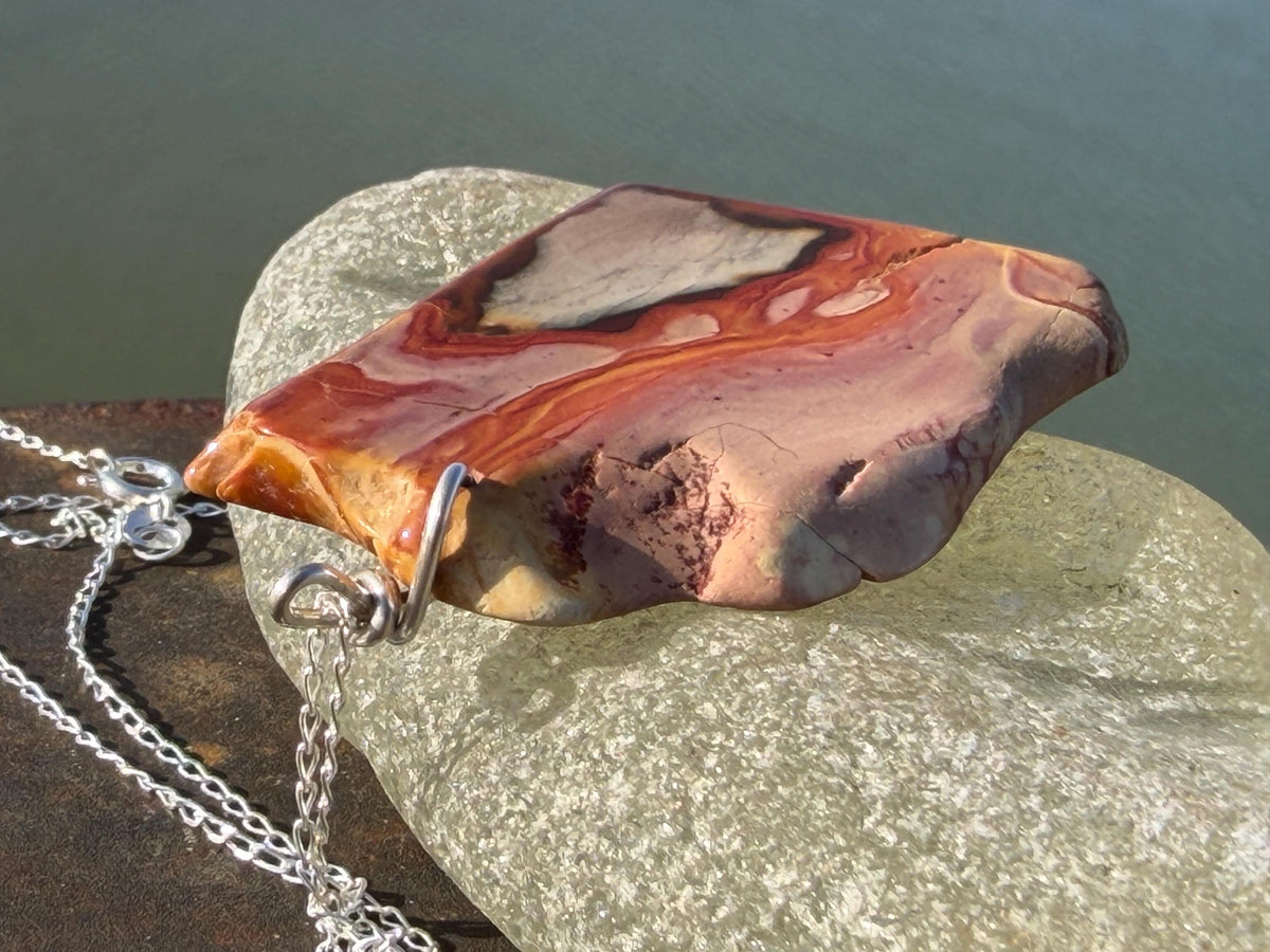 Stunning rhyolite necklace, ethical jewellery, bohemian necklace, unusual jewellery, unique gemstone pendant, orange gemstone necklace