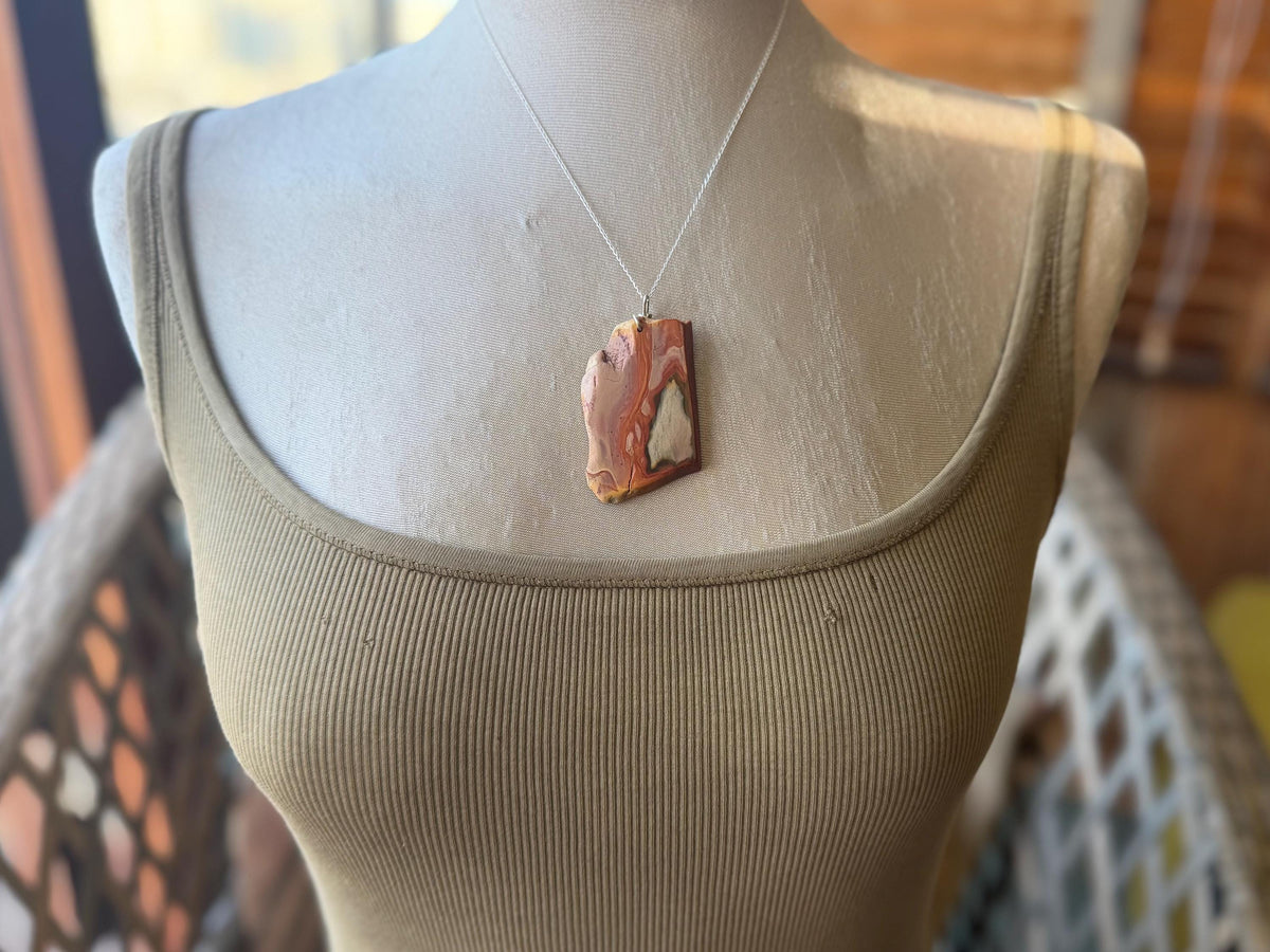 Stunning rhyolite necklace, ethical jewellery, bohemian necklace, unusual jewellery, unique gemstone pendant, orange gemstone necklace