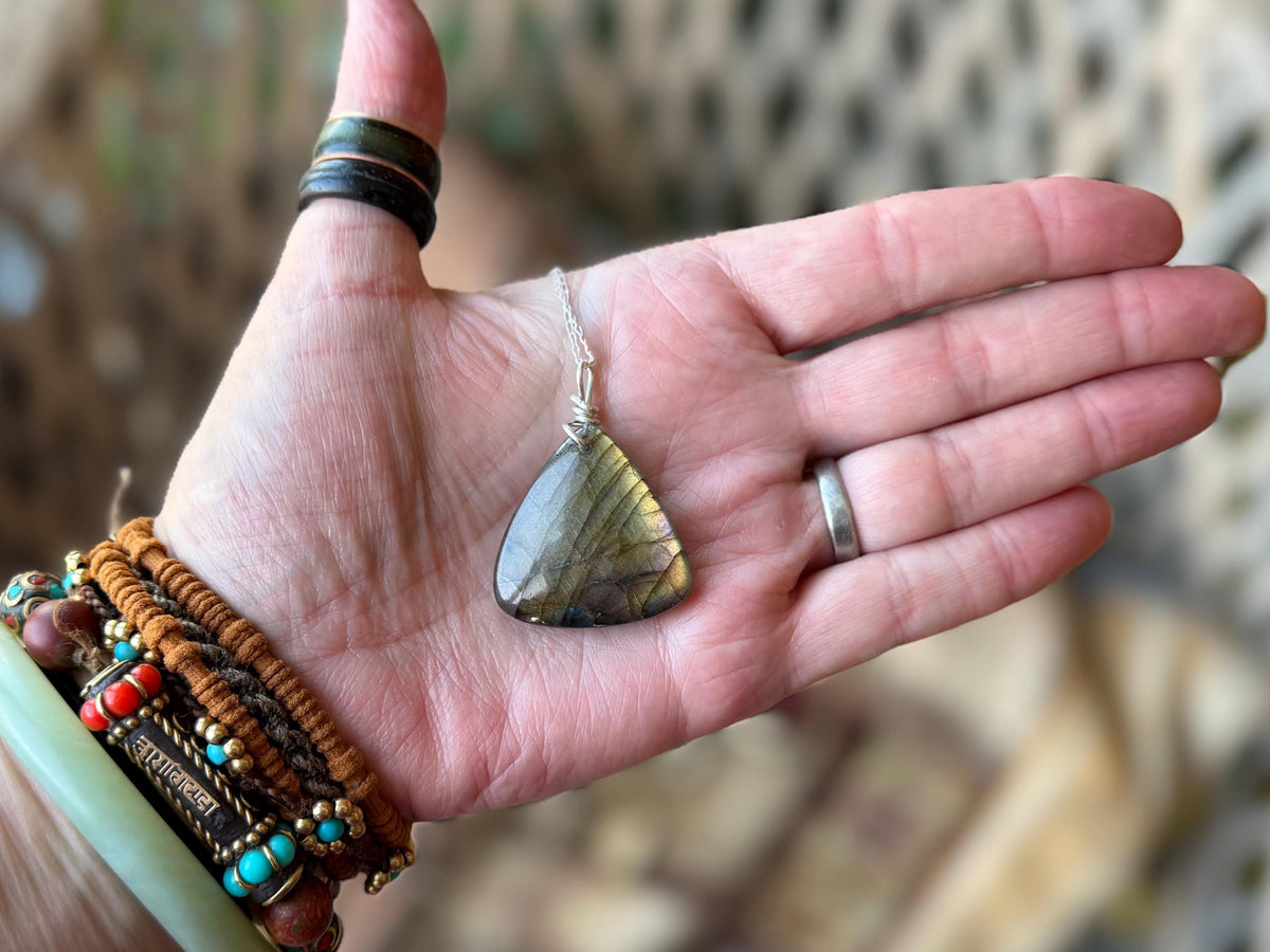 Gold labradorite necklace, labradorite jewellery, boho gift for her, unusual necklace, ethical jewellery, handmade labradorite pendant