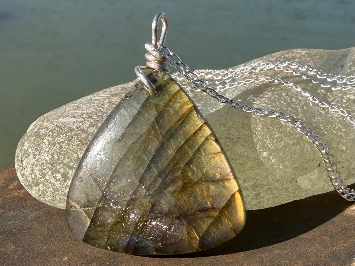 Gold labradorite necklace, labradorite jewellery, boho gift for her, unusual necklace, ethical jewellery, handmade labradorite pendant