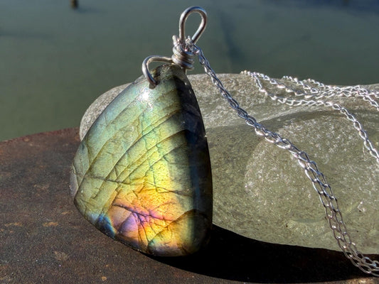 Gold labradorite necklace, labradorite jewellery, boho gift for her, unusual necklace, ethical jewellery, handmade labradorite pendant