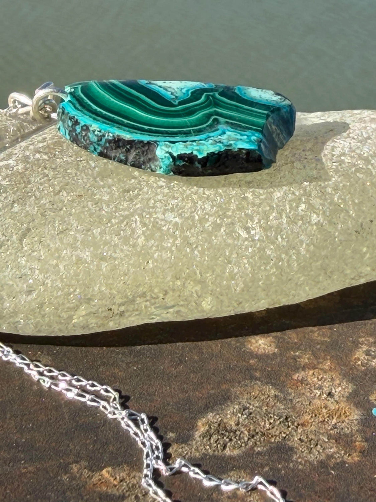 Azurite malachite necklace, malachite pendant, large gemstone necklace, green gemstone, Handmade gemstone necklace, boho gift for her