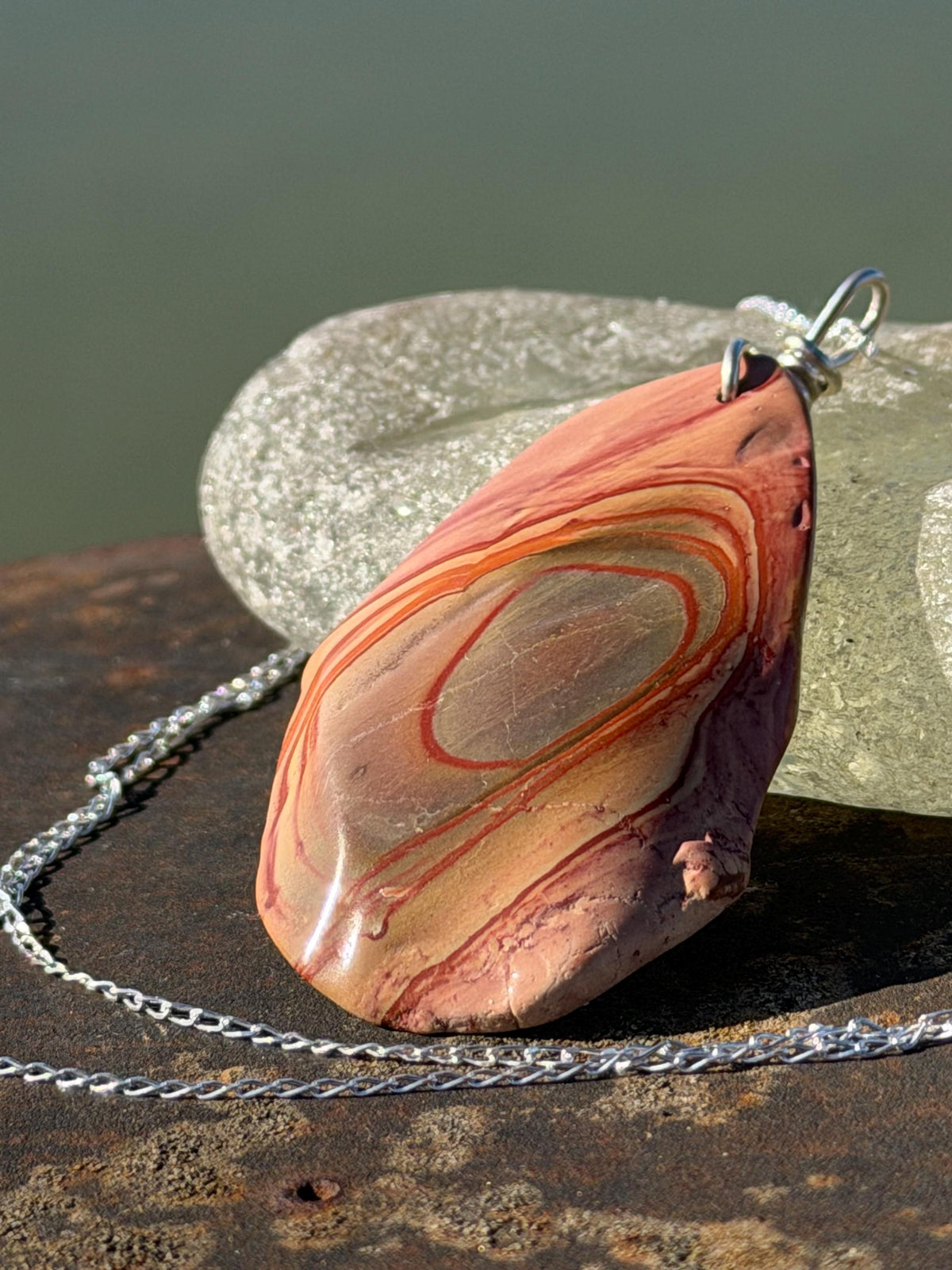 Stunning rhyolite necklace, ethical jewellery, bohemian necklace, unusual jewellery, unique gemstone pendant, orange gemstone necklace