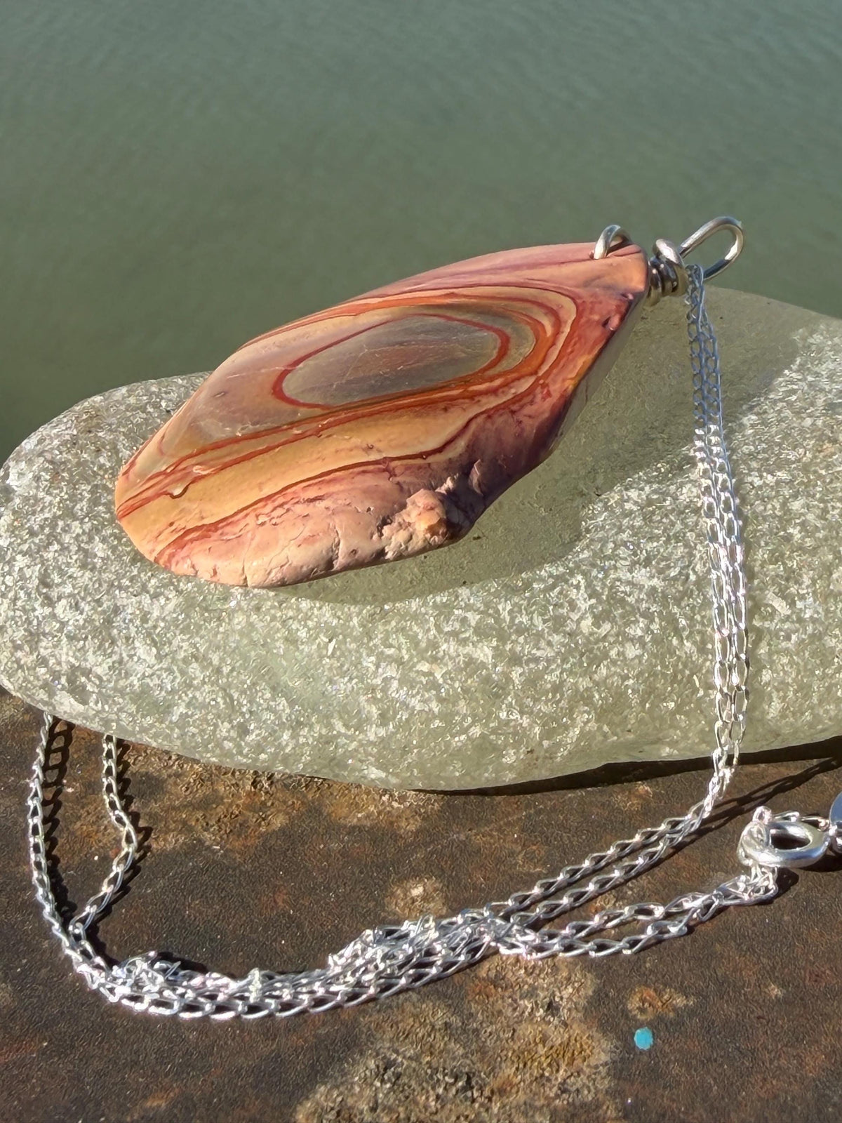Stunning rhyolite necklace, ethical jewellery, bohemian necklace, unusual jewellery, unique gemstone pendant, orange gemstone necklace