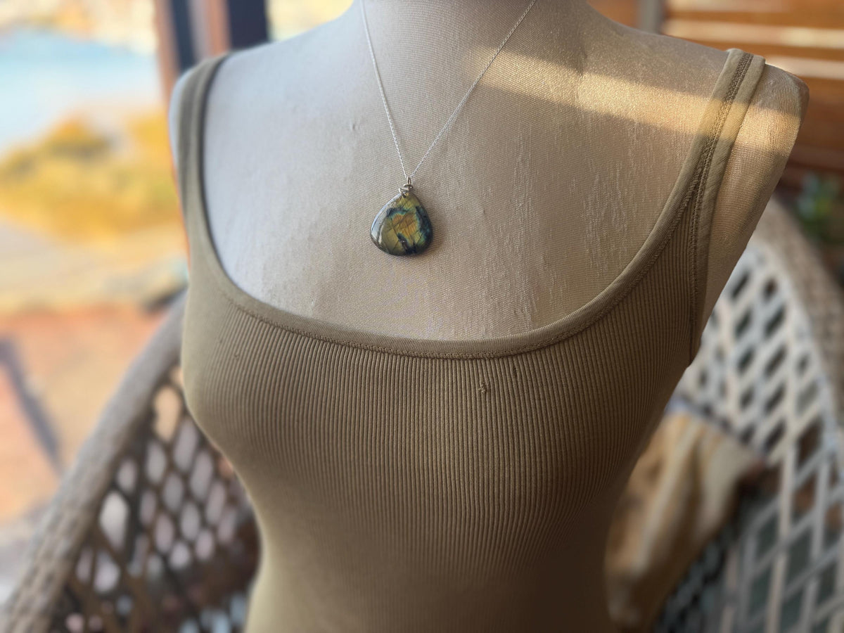 Gold labradorite necklace, labradorite jewellery, boho gift for her, unusual necklace, ethical jewellery, handmade labradorite pendant