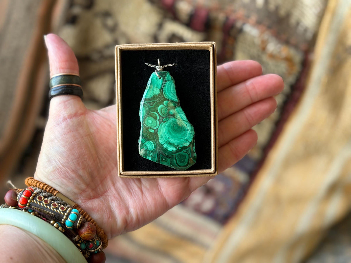 LARGE Azurite malachite necklace, malachite pendant, large gemstone necklace, green gemstone, Handmade gemstone necklace, boho gift for her