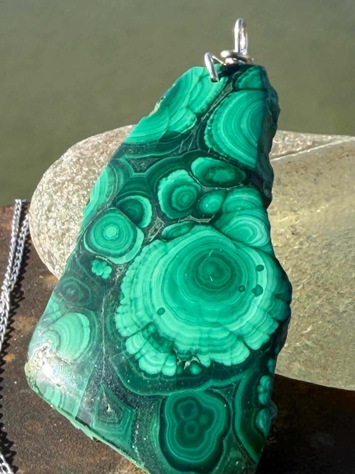 LARGE Azurite malachite necklace, malachite pendant, large gemstone necklace, green gemstone, Handmade gemstone necklace, boho gift for her