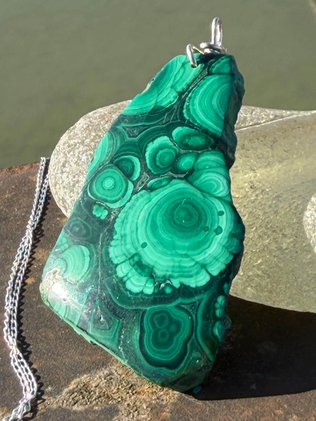 LARGE Azurite malachite necklace, malachite pendant, large gemstone necklace, green gemstone, Handmade gemstone necklace, boho gift for her