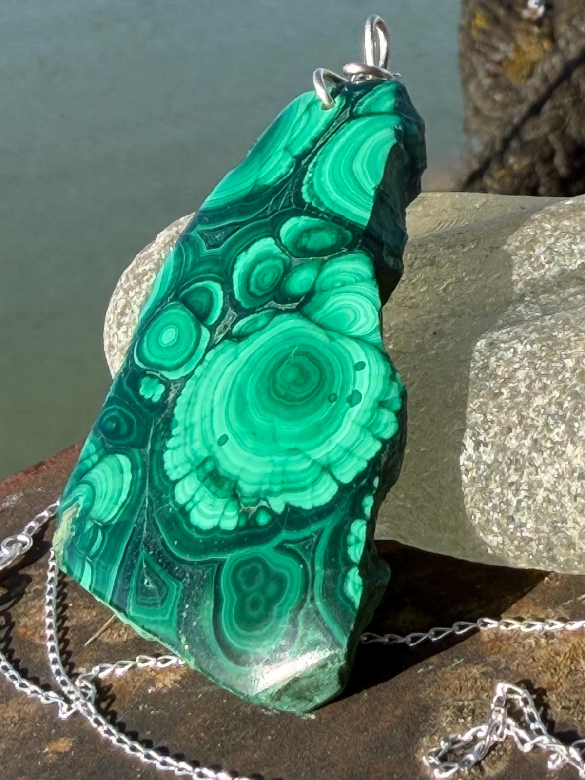 LARGE Azurite malachite necklace, malachite pendant, large gemstone necklace, green gemstone, Handmade gemstone necklace, boho gift for her