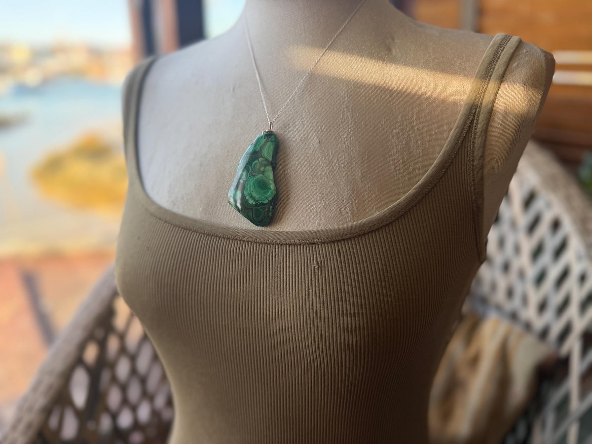 LARGE Azurite malachite necklace, malachite pendant, large gemstone necklace, green gemstone, Handmade gemstone necklace, boho gift for her