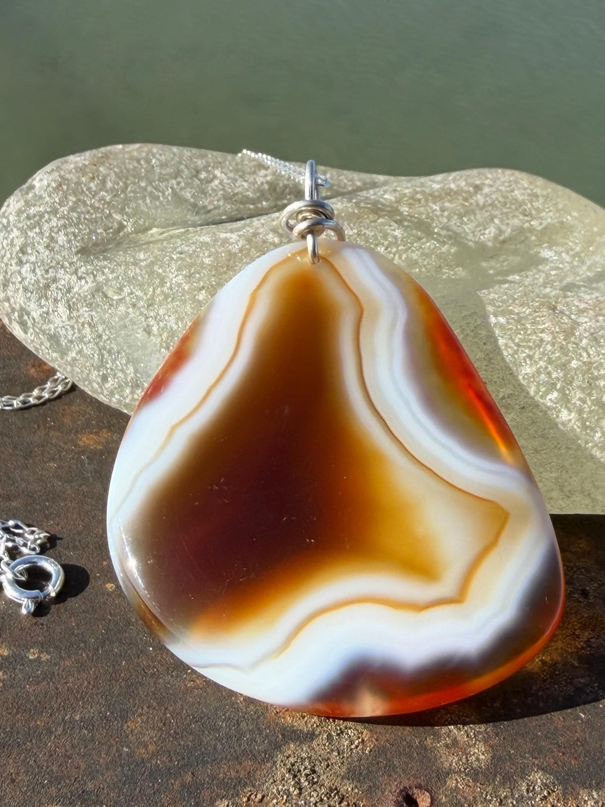 Agate necklace, ethical jewellery, bohemian necklace, unusual jewellery, agate pendant, white gemstone necklace. Boho jewellery