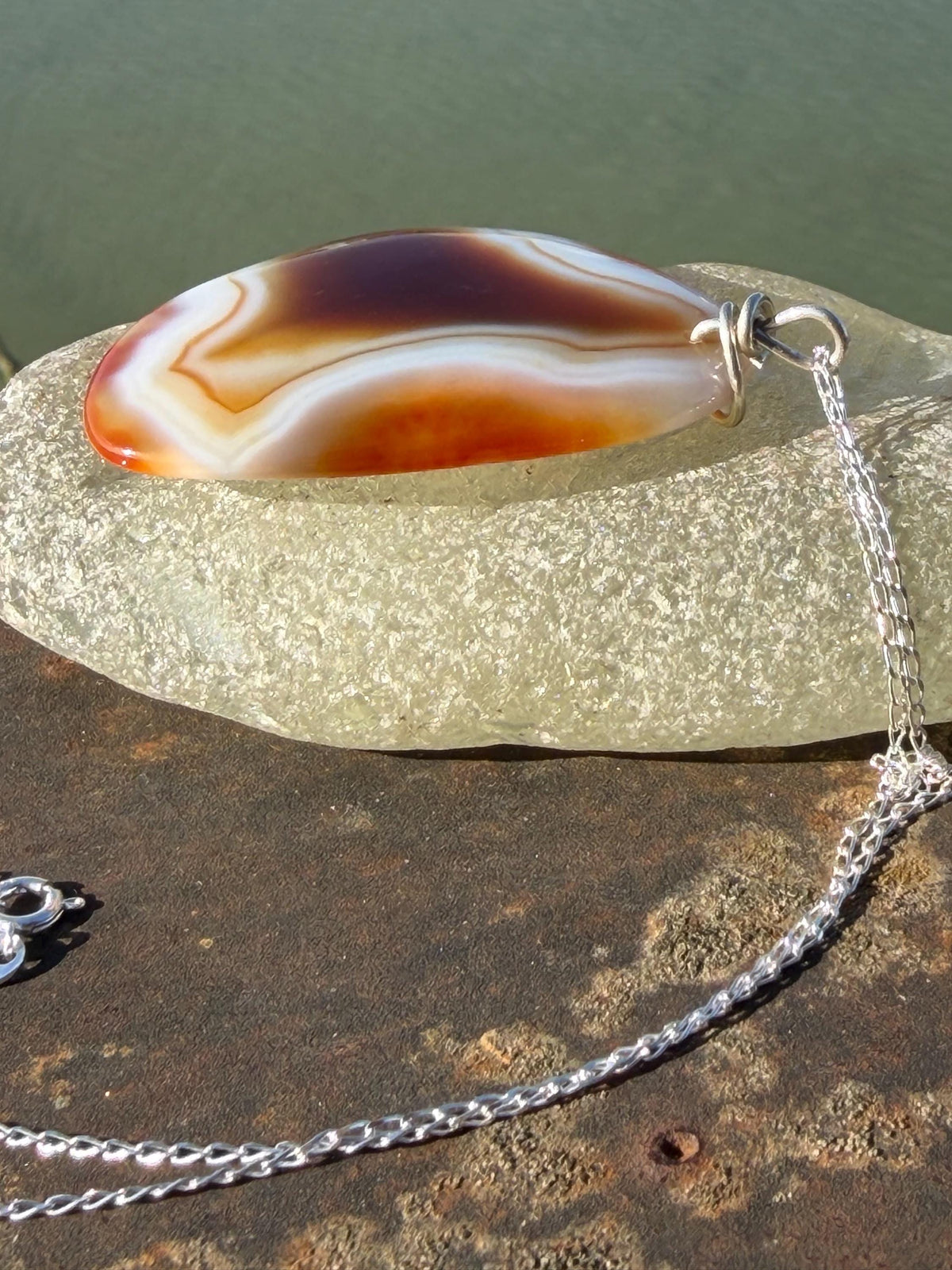 Agate necklace, ethical jewellery, bohemian necklace, unusual jewellery, agate pendant, white gemstone necklace. Boho jewellery
