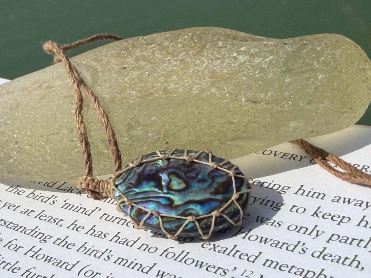 Stunning abalone necklace on an adjustable cord. Handmade gemstone necklace, boho jewellery. Macrame jewellery. Unique necklace.