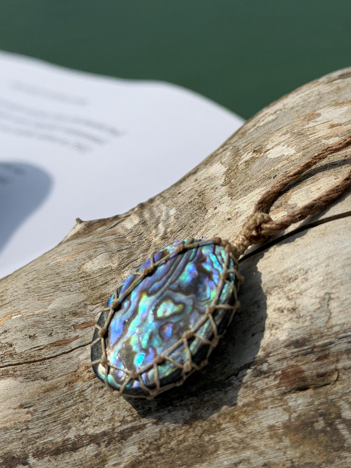 Stunning abalone necklace on an adjustable cord. Handmade gemstone necklace, boho jewellery. Macrame jewellery. Unique necklace.
