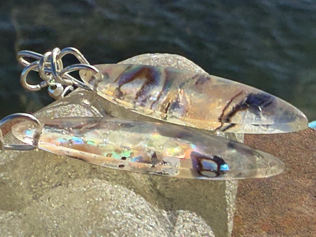 Abalone earrings. Handmade eco friendly earrings, abalone jewellery, rainbow earrings, funky jewellery, unusual jewellery, ethical jewellery