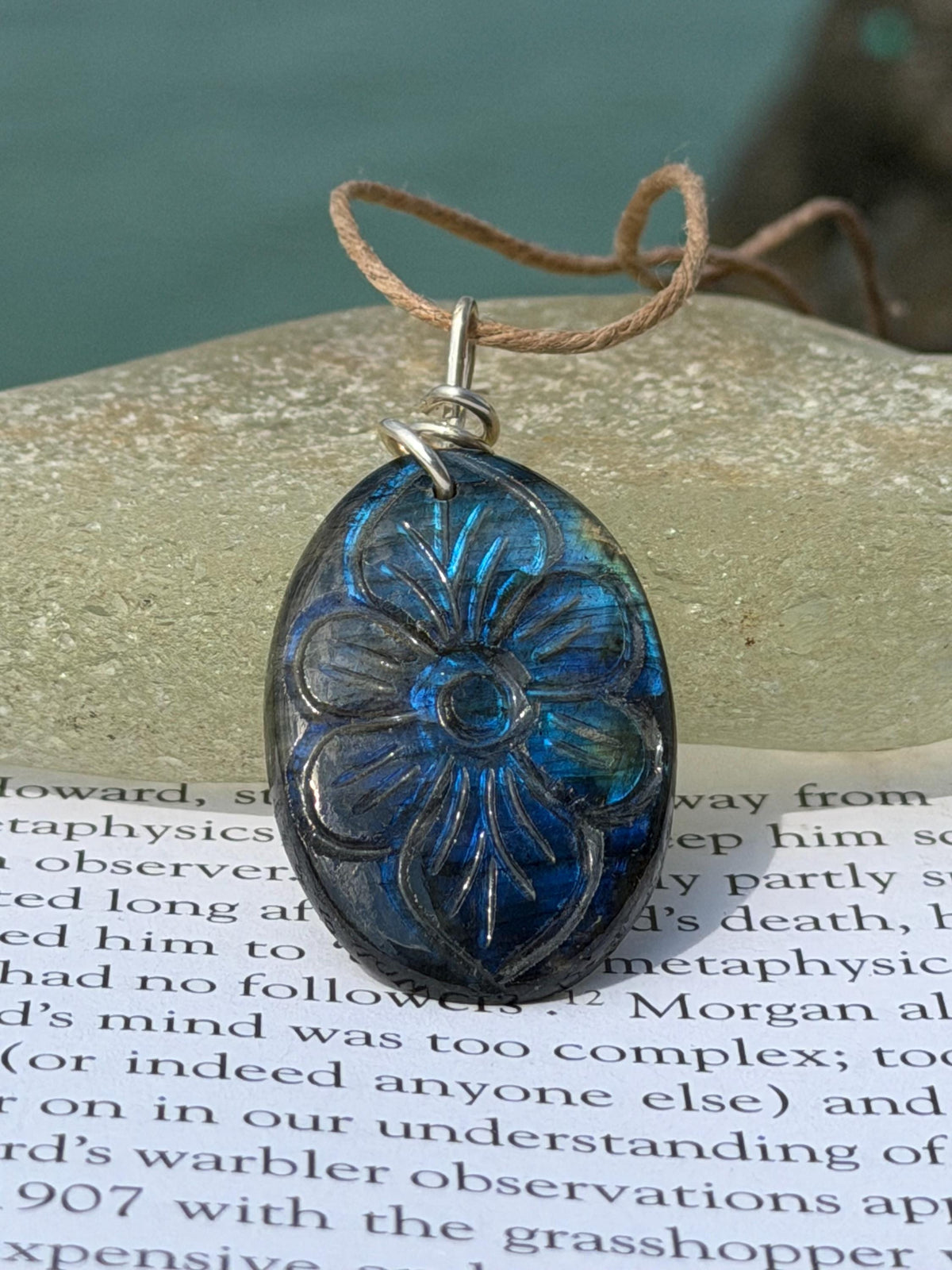 Carved labradorite necklace on recycled silver. Boho necklace, ethical jewellery, eco friendly necklace, gift for her, labradorite flower.
