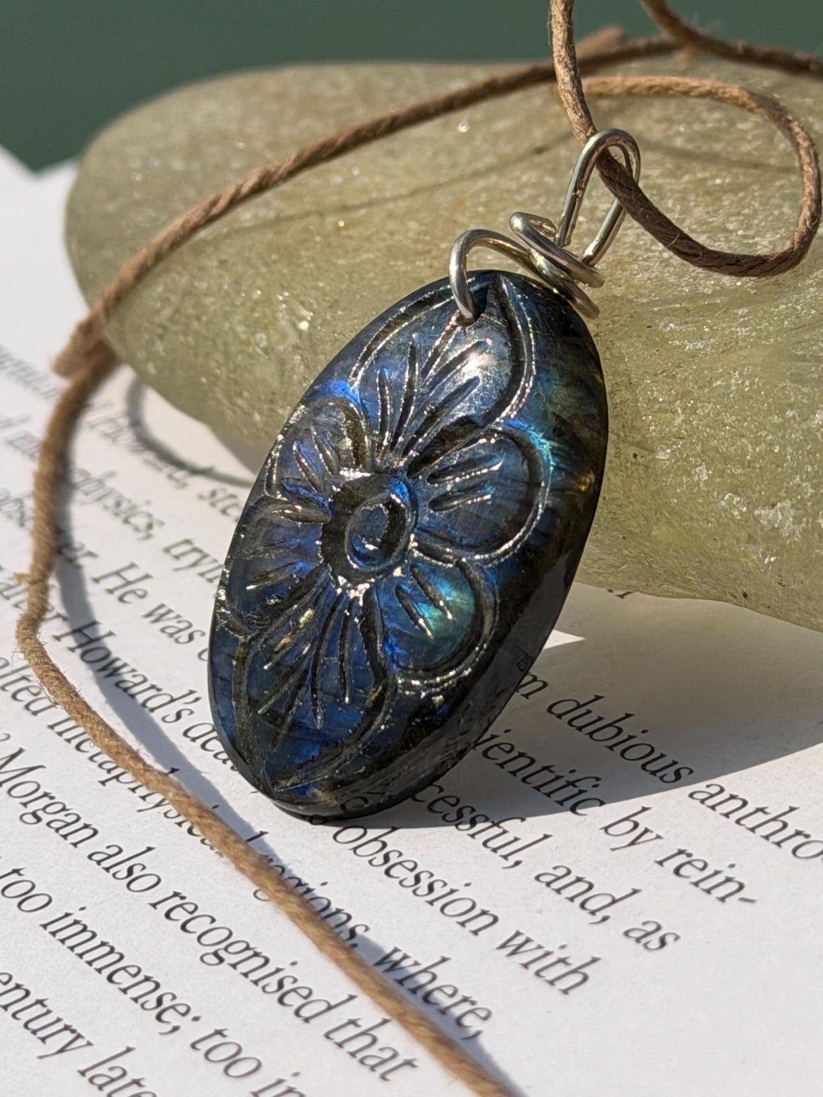 Carved labradorite necklace on recycled silver. Boho necklace, ethical jewellery, eco friendly necklace, gift for her, labradorite flower.