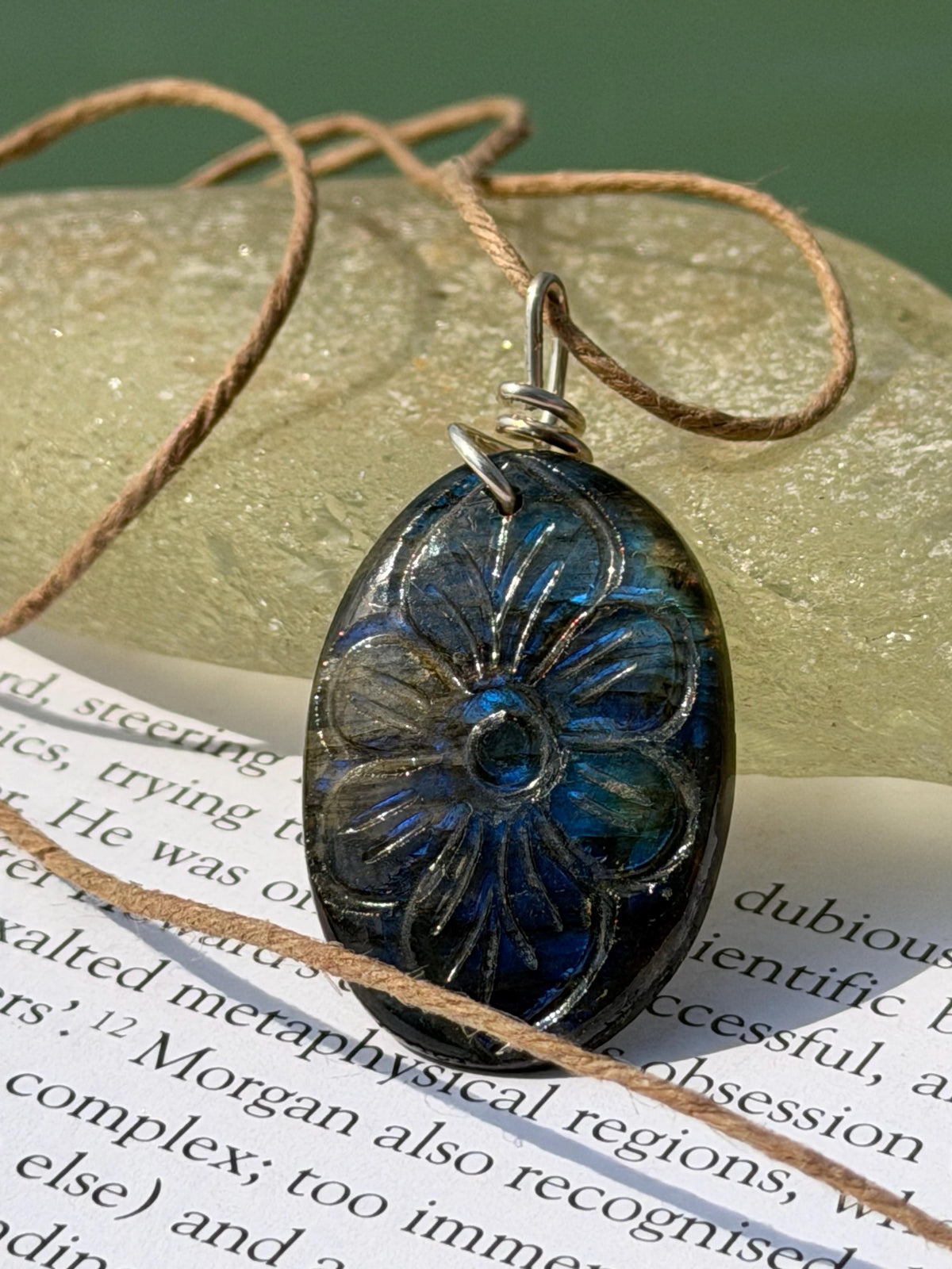 Carved labradorite necklace on recycled silver. Boho necklace, ethical jewellery, eco friendly necklace, gift for her, labradorite flower.