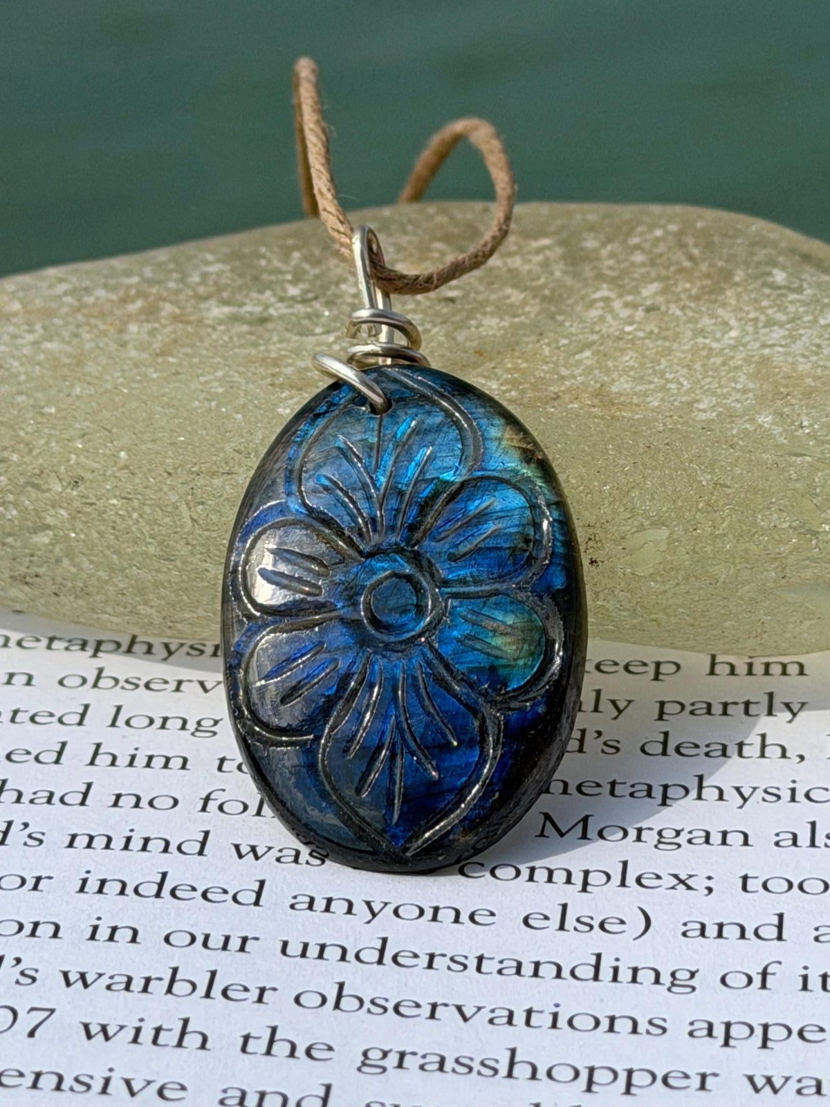 Carved labradorite necklace on recycled silver. Boho necklace, ethical jewellery, eco friendly necklace, gift for her, labradorite flower.