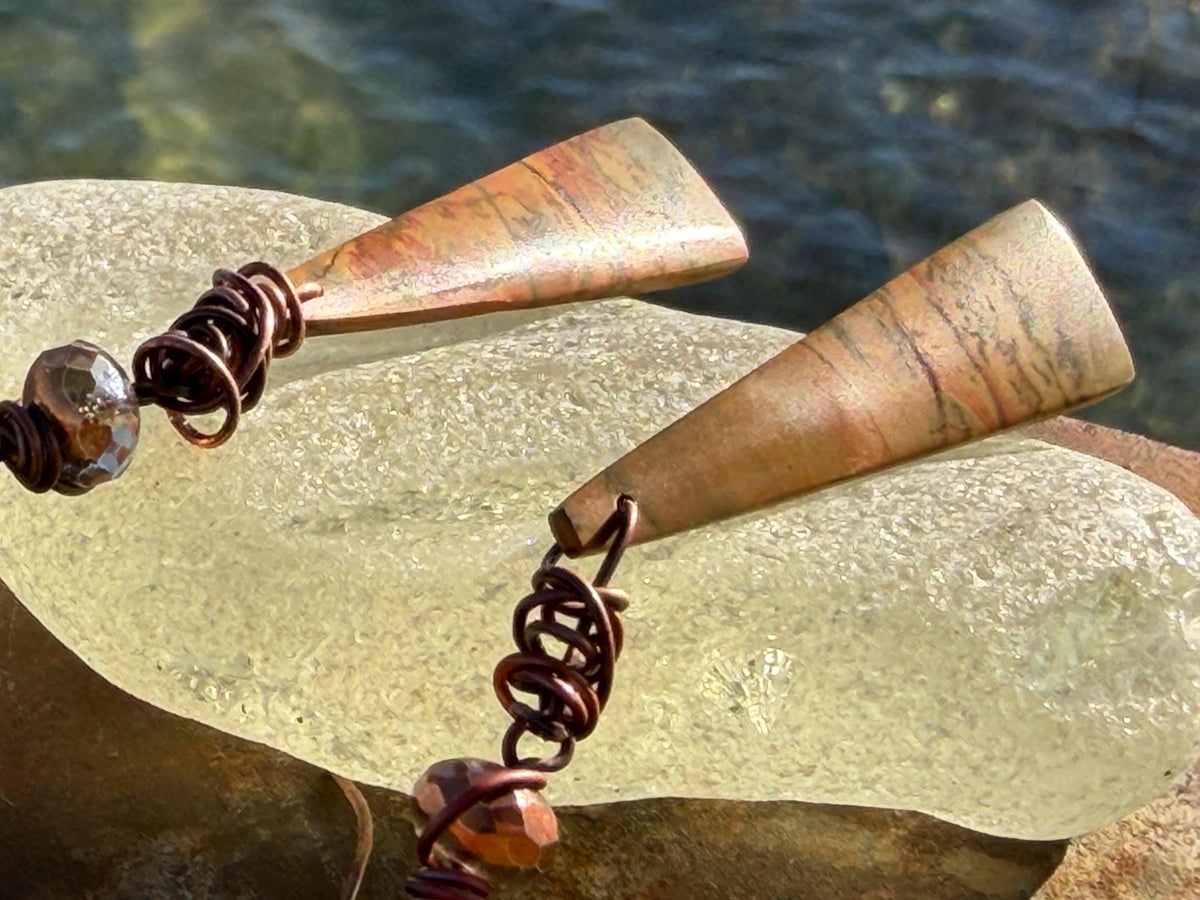 Picasso jasper gemstone earrings. Ethical jewellery, orange gemstone earrings. Stunning unique jewellery. Eco friendly unique earrings.