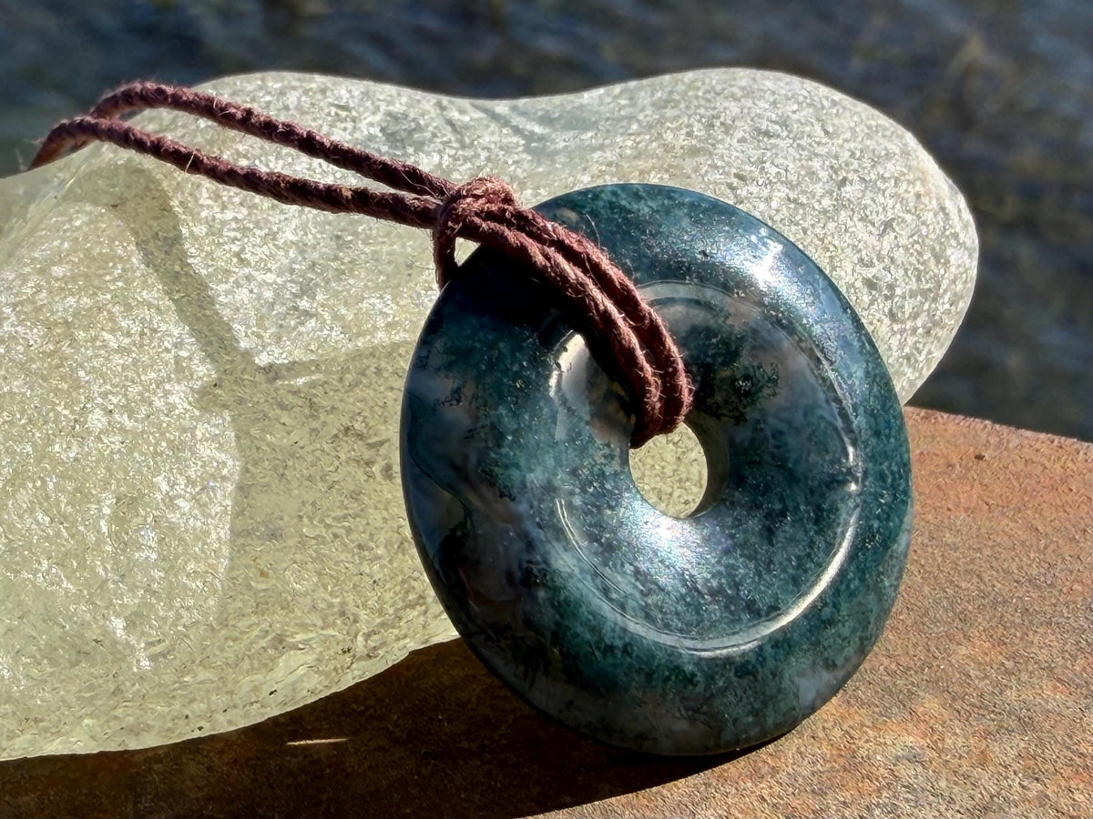 Moss agate necklace, moss agate pendant, large gemstone necklace, green gemstone, gift for gardener. Handmade necklace, boho gift for her