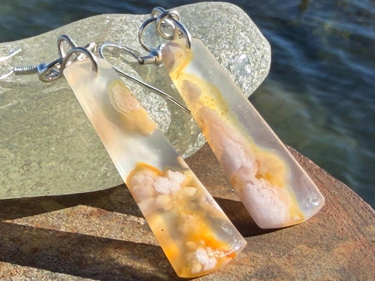 Cherry blossom agate earrings, ethical jewellery, white and silver earrings. Stunning unique earrings made with ethically sourced gemstones.