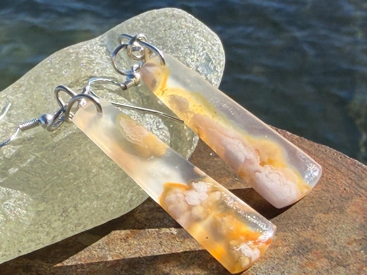 Cherry blossom agate earrings, ethical jewellery, white and silver earrings. Stunning unique earrings made with ethically sourced gemstones.