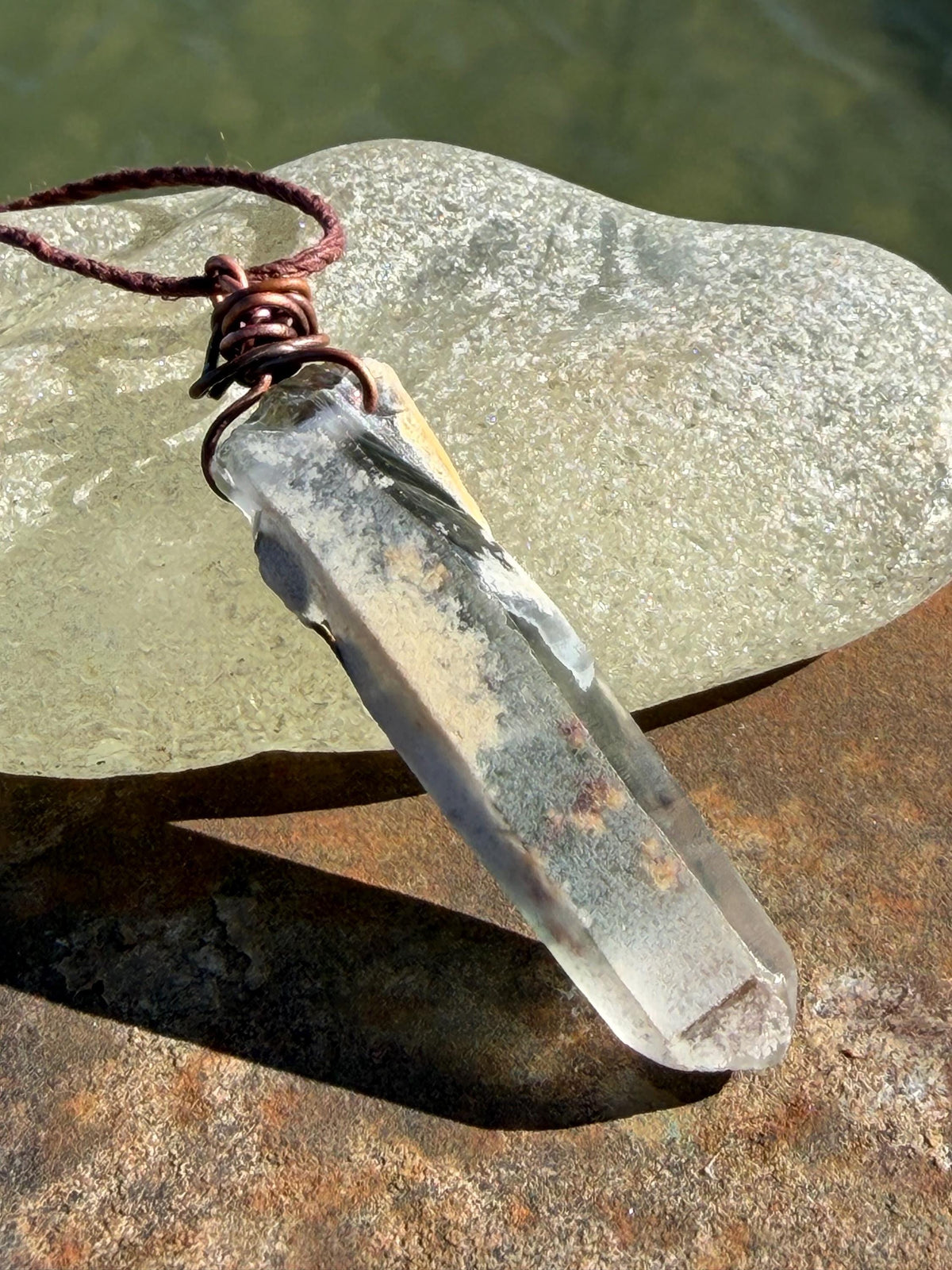 Raw moss agate necklace. Rustic moss agate pendant, large gemstone necklace, green gemstone, gift for gardener. Handmade necklace.